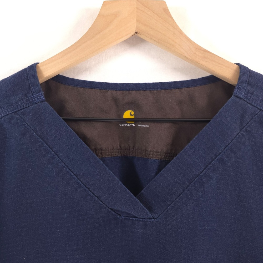 Carhartt Mens Scrub Top‎ Medium Navy Blue Ripstop V-Neck Chest Pocket - Picture 2 of 12